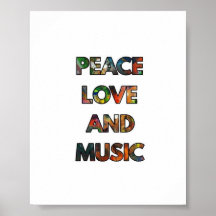 Peace Liebe and Music Quote Poster