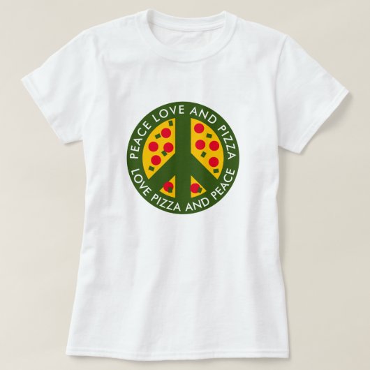 Peace Liebe and Pizza lustiges T-Shirt für Pizzafr (Design vorne)