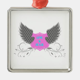 Peace Liebe Angel Wings Design Silbernes Ornament
