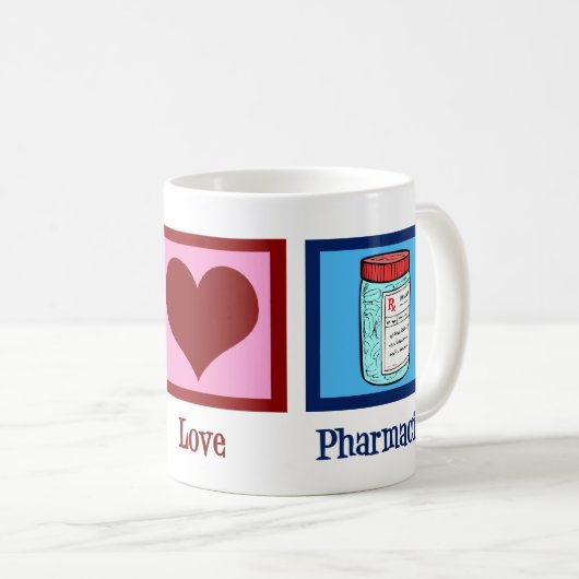 Peace Liebe Apotheker Kaffeetasse (VorderseiteRechts)