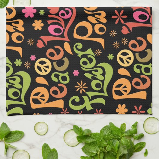 Peace Liebe Art Groovy Vibes Slogan Küchentuch (Gefaltet)