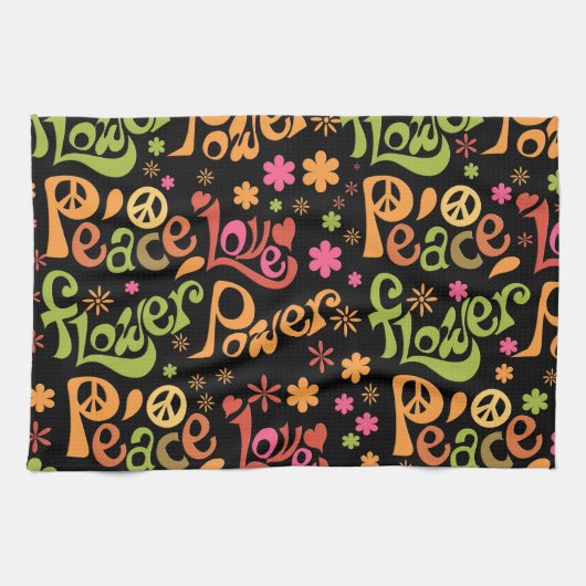 Peace Liebe Art Groovy Vibes Slogan Küchentuch (Horizontal)