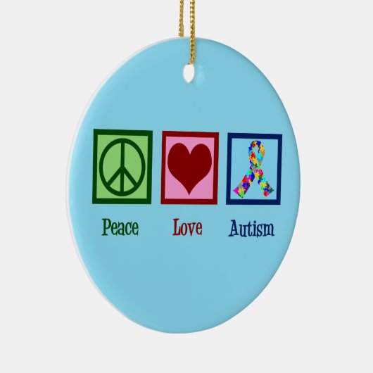 Peace Liebe Autismus Awareness Ribbon Niedlich Blu Keramik Ornament (Rechts)
