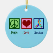 Peace Liebe Autismus Awareness Ribbon Niedlich Blu Keramik Ornament (Vorne)