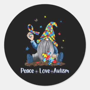 Peace Liebe Autismus Gnome Autismus Gefärbte Krawa Runder Aufkleber