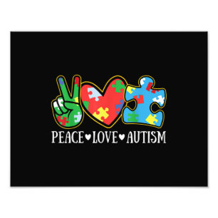 Peace Liebe Autismus Puzzle Ribbon Autismus Bewuss Fotodruck