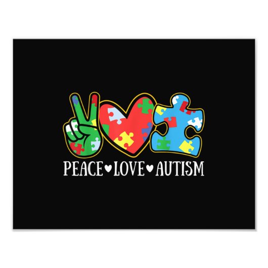 Peace Liebe Autismus Puzzle Ribbon Autismus Bewuss Fotodruck (Vorne)