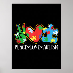 Peace Liebe Autismus Puzzle Ribbon Autismus Bewuss Poster