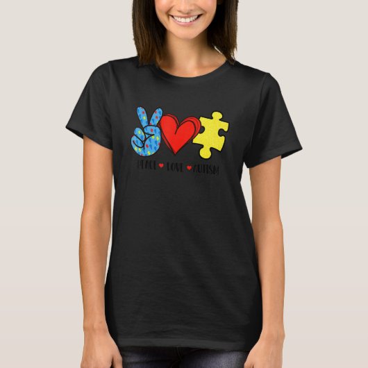 Peace Liebe Autismus Puzzle Ribbon Autismus Bewuss T-Shirt (Vorderseite)