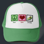 Peace Liebe Avocado Truckerkappe<br><div class="desc">Ein hübsches Friedenszeichen,  Herz und Avocado. Niedliche grüne Mütze für Menschen,  die Guacamole Liebe.</div>