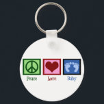 Peace Liebe Baby Boy Schlüsselanhänger<br><div class="desc">Dieses hübsche Baby-Geschenk für die Liebe eignet sich perfekt für eine Babydusche für einen neuen kleinen Jungen! Enthält niedliche babyblaue Fußabdrücke.</div>