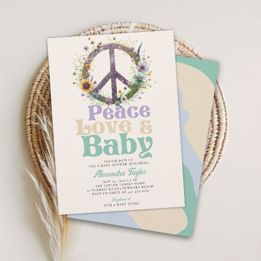 Peace Liebe Baby Wildblumen Neutrale Babydusche Einladung