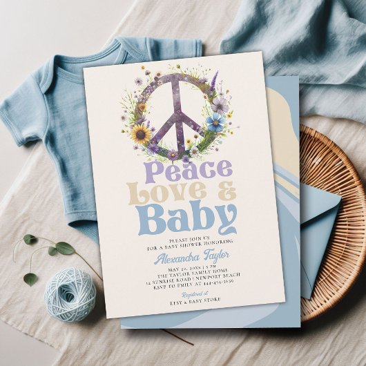 Peace Liebe Baby Wildblumen Retro Baby Boy Dusche Einladung