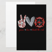 Peace Liebe Back Red | Funny Firefighter Lover Ges Briefpapier (Vorne/Hinten)