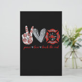 Peace Liebe Back Red | Funny Firefighter Lover Ges Briefpapier (Stehend Vorderseite)