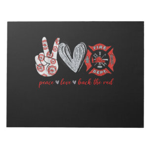 Peace Liebe Back Red Funny Firefighter Lover Ges Notizblock