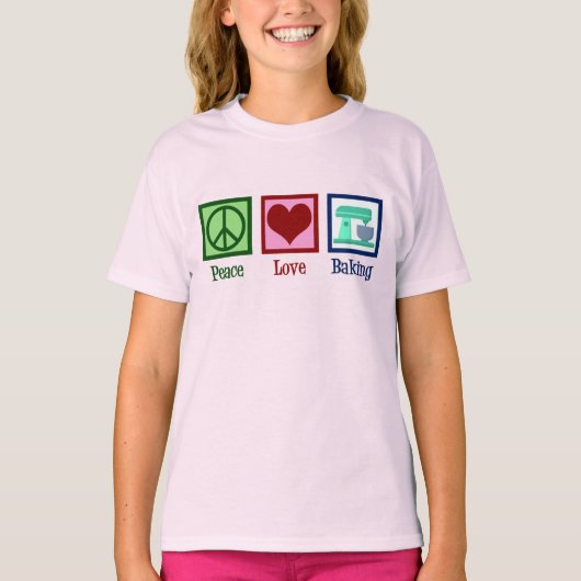 Peace Liebe Backen Niedliche Aquamarine Standmisch T-Shirt (Vorderseite)