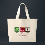 Peace Liebe Ballet Custom Dancer Jumbo Stoffbeutel<br><div class="desc">Diese niedliche und elegante Ballerina wirling en pointe in einem Tutu macht eine große personalisierte Tasche für das Mädchen in Ihrem Leben,  das Ballett Lieben.</div>