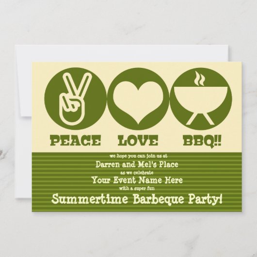 Peace Liebe Barbeque Einladung (Vorderseite)