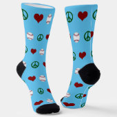 Peace Liebe Baseball Player Niedlich Blue Socken (Gewinkelt)