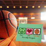Peace Liebe Basketball Custom Team Weihnachten<br><div class="desc">Ich Liebe,  Basketball zu spielen und zu sehen. Das ist ein so lustiger Sport. Ein Trainer kann diese Weihnachtsbasketballkarten mit Ihrem Schulnamen und Teamnamen anpassen.</div>