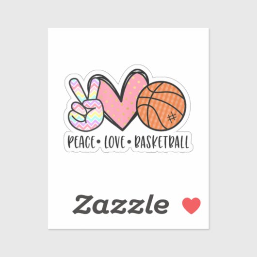 Peace Liebe Basketball Herz für Frauen Teens Tween Aufkleber (Blatt)