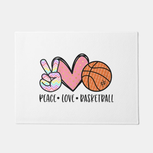 Peace Liebe Basketball Herz für Frauen Teens Tween Fußmatte (Vorderseite)