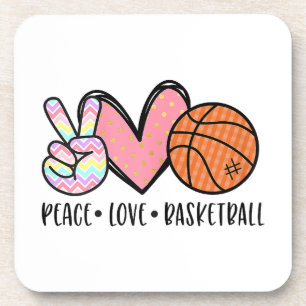 Peace Liebe Basketball Herz für Frauen Teens Tween Getränkeuntersetzer