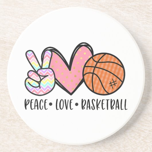 Peace Liebe Basketball Herz für Frauen Teens Tween Getränkeuntersetzer (Vorne)