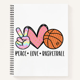 Peace Liebe Basketball Herz für Frauen Teens Tween Notizblock