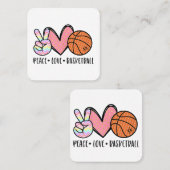Peace Liebe Basketball Herz für Frauen Teens Tween Quadratische Visitenkarte (Vorne/Hinten)
