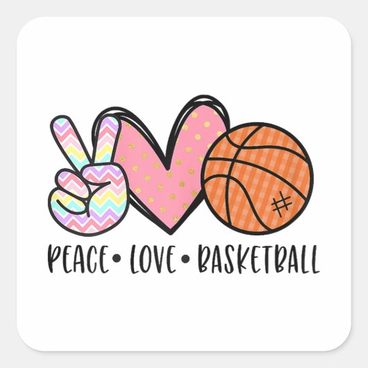 Peace Liebe Basketball Herz für Frauen Teens Tween Quadratischer Aufkleber (Vorderseite)