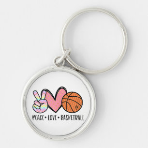 Peace Liebe Basketball Herz für Frauen Teens Tween Schlüsselanhänger