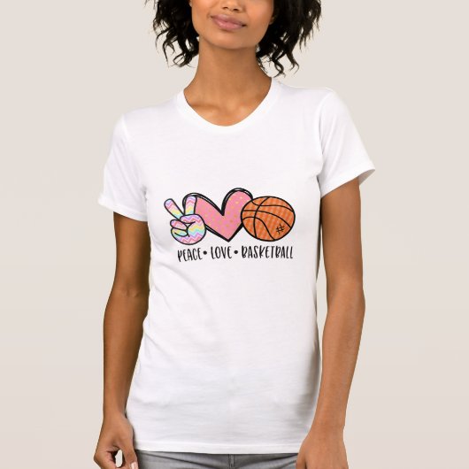 Peace Liebe Basketball Herz für Frauen Teens Tween T-Shirt (Vorderseite)