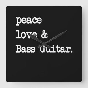 Peace Liebe & Bass Guitar Musician Guitaris Quadratische Wanduhr