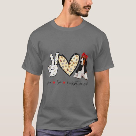 Peace Liebe Basset Hound Funny T T-Shirt (Vorderseite)