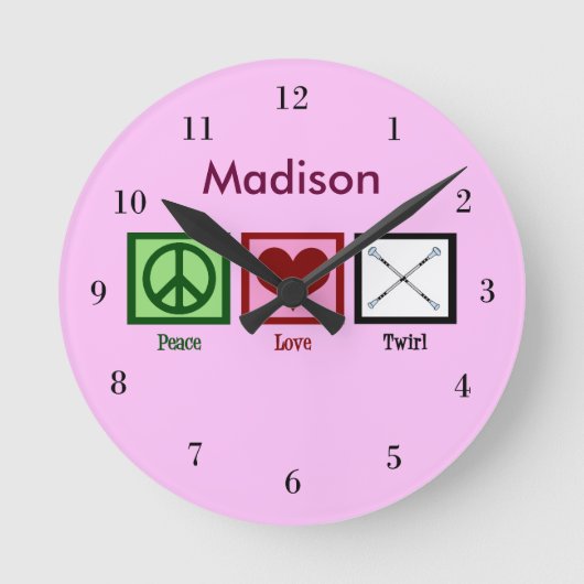 Peace Liebe Baton Twirting Custom Pink Runde Wanduhr (Vorderseite)