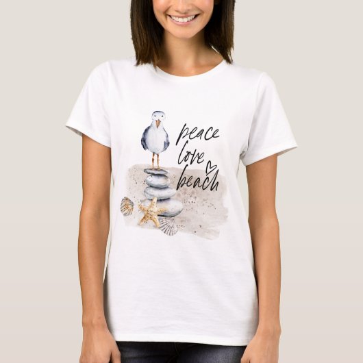 Peace Liebe Beach Seagull Küste T-Shirt (Vorderseite)