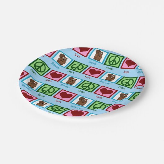 Peace Liebe Beavers Pappteller (Schrägansicht)