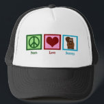 Peace Liebe Beavers Truckerkappe<br><div class="desc">Ein Friedenszeichen,  ein Herz und ein niedlicher Biber auf einer hübschen Peace Liebe Biber Geschenk.</div>