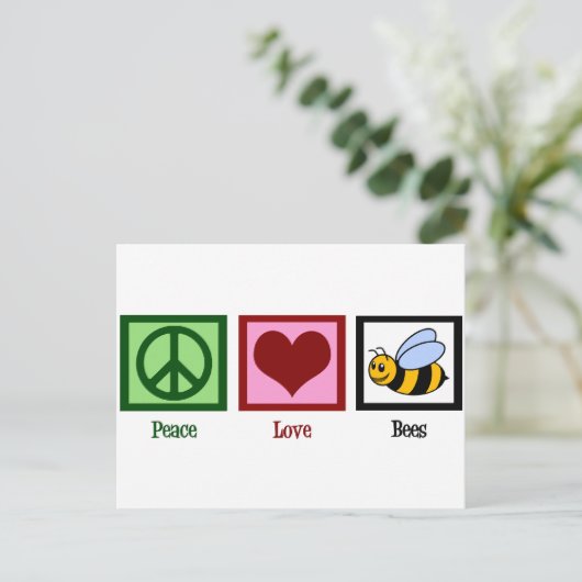 Peace Liebe Bees Postkarte (Stehend Vorderseite)