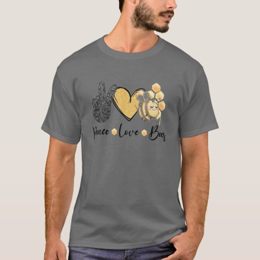 Peace Liebe Bees T Hand Gebärdenraupe L T-Shirt (Vorderseite)