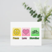 Peace Liebe Bicycling Postkarte (Stehend Vorderseite)