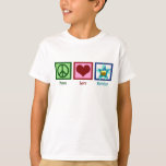 Peace Liebe Birthday Kinder T-Shirt<br><div class="desc">Ein Friedensschild,  ein Herz und ein niedliche Geburtstag mit einer Kerze darin. Ein hübscher T - Shirt für Kinder.</div>