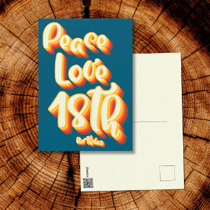 Peace Liebe Blue Retro Groovy 18. Glückwunsch zum Postkarte