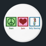 Peace Liebe Bly Tancing Magnet<br><div class="desc">Ein Friedensschild,  ein Herz und ein Bauchtänzer.</div>
