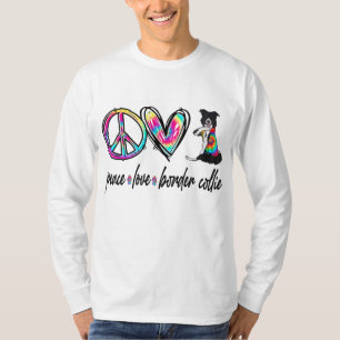 Peace Liebe Border Collie Gefärbte Krawatte Dog Lo T-Shirt