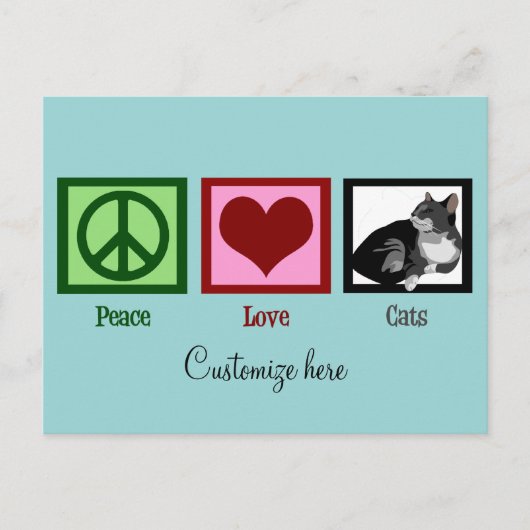 Peace Liebe Cats Niedliche Aquamarine Postkarte (Vorderseite)