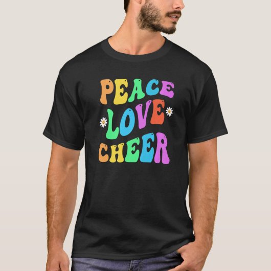 PEACE LIEBE CHEER Retro Cheerleader Groovy Zurück T-Shirt (Vorderseite)