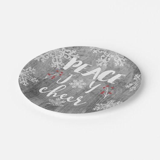 Peace Liebe Chefredakteur Silver Snowflake Holiday Pappteller (Schrägansicht)